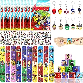 Cool Party Bag Fillers for Kids Boys Girls, 40Pcs Superhero Theme Assorted Toys Pinata Filler with Slap Bands Stickers Keychains Gift Bags Lucky Dip Prize Party Favours for Birthday Gift Halloween