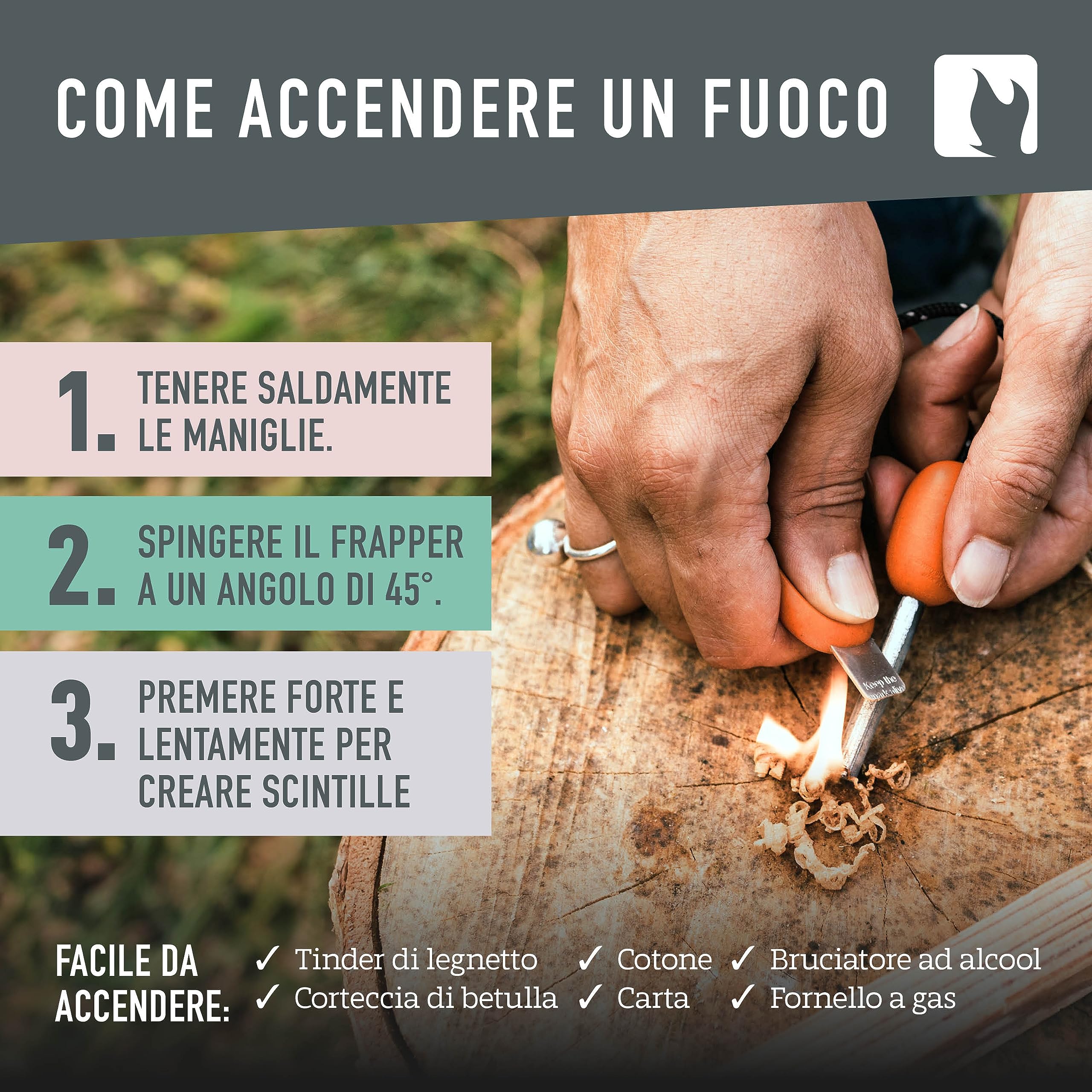 Light My Fire Acciarino per Fuoco Pietra Focaia Kit Sopravvivenza Militare Professionale Army- Bushcraft Accessori - Kit Campeggio Accendi Fuoco - Fire Starter 2-in-1-12 000 Accensioni