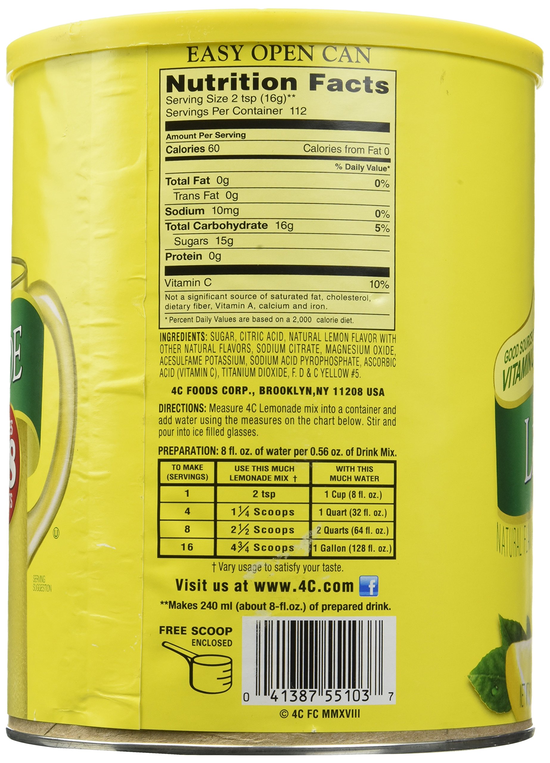 Amazon.com : 4 C Lemonade Flavored Mix 28 Quarts, 1042.6 Fluid