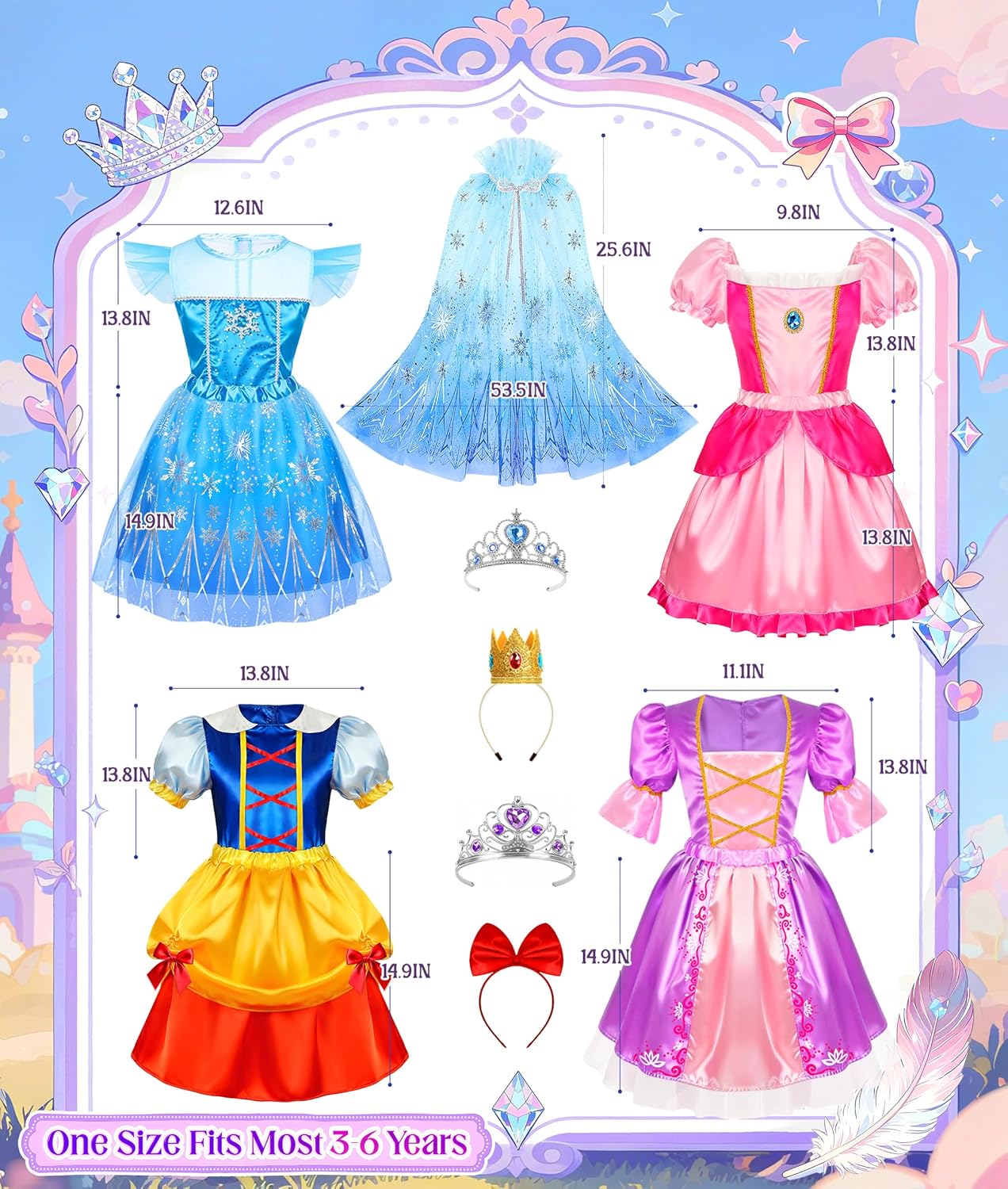 Teuevayl Princess Dress Up Clothes for Little Girl, Princess Costume for Girls Toddler Toys Role Play Princess Dress Up Christmas Birthday Gift for Toddler Girls 3 4 5 6 7 8 Years