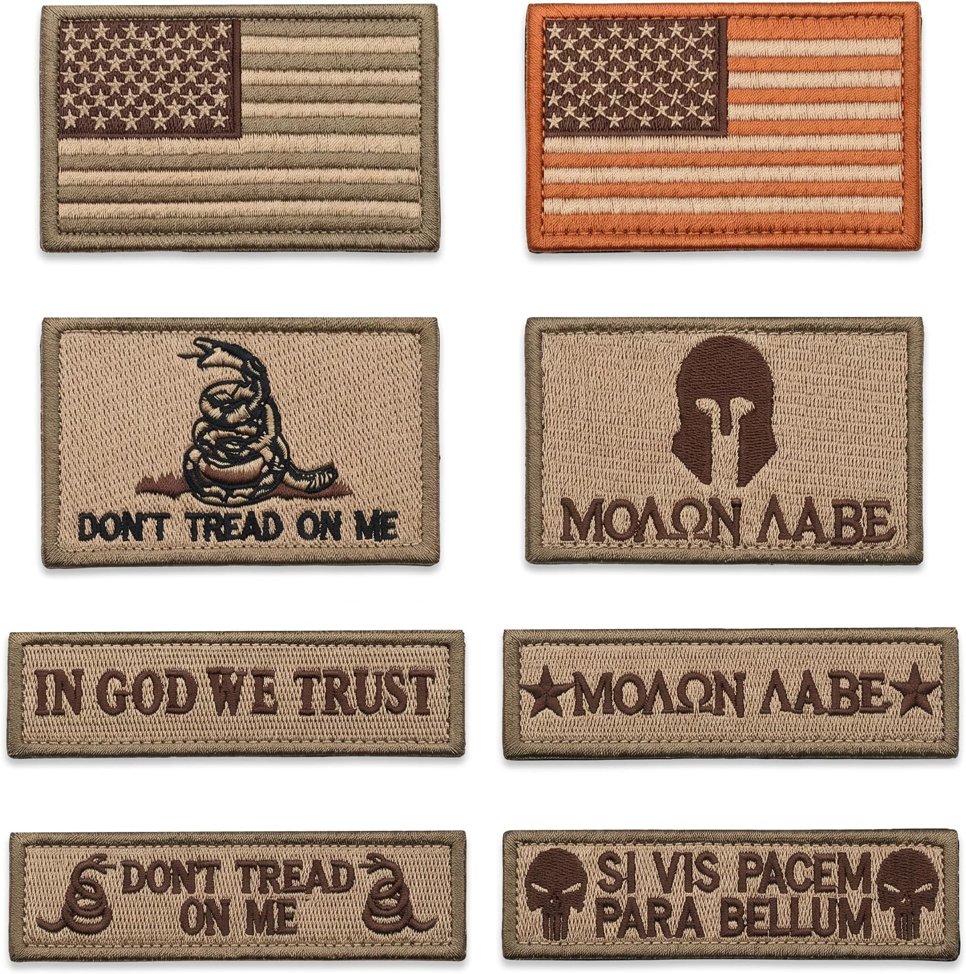 Bundle 8 Pieces Tactical Military Patch Set,USA Flag Patches Tactical Military Army Operator Patches with Hook & Loop Fasteners Backing (Tan)