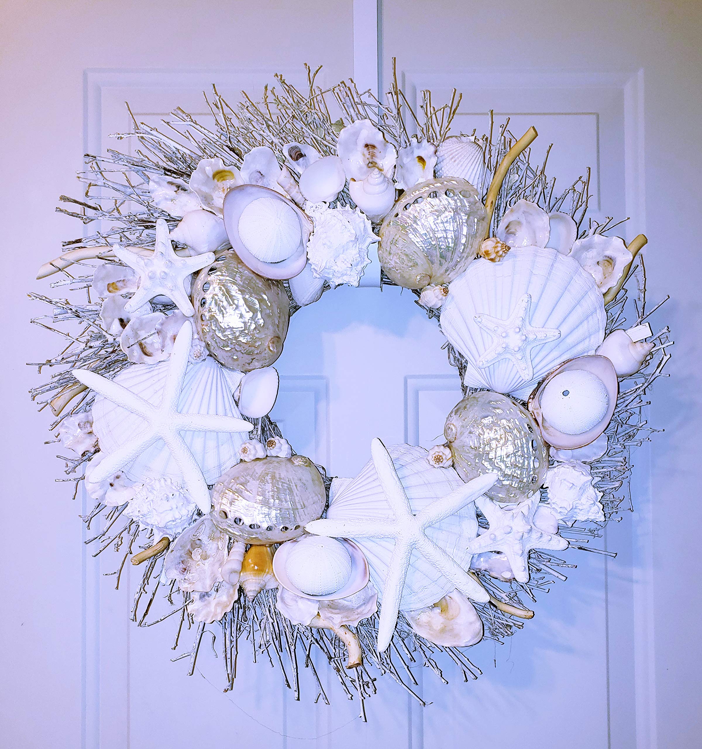 20" Sea Shell Wreath on Birch Twig with Highly Polished Abalone Shells in 5 Designs