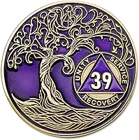 Vista 195 de Medallón AA de 5 años – Árbol de la Vida trenzado chapado en oro AA Chip de recuperación – morado