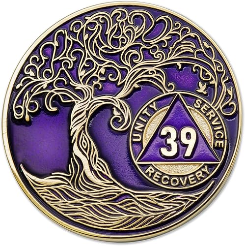 Miniatura 196 de Medallón/Ficha/Ficha de Recuperación AA Sobriety Mint de 2 Años, Árbol de la Vida Retorcido, Dorado - Negro