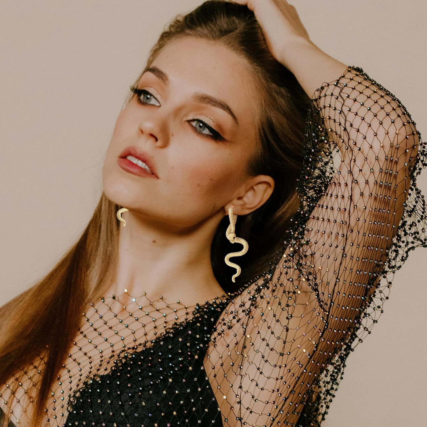 Snake Earrings for Women Vintage Goth Halloween Earrings Punk Snake Stud Dangle Drop Earring for Festival Party Jewelry Gifts (Gold) - Image 3