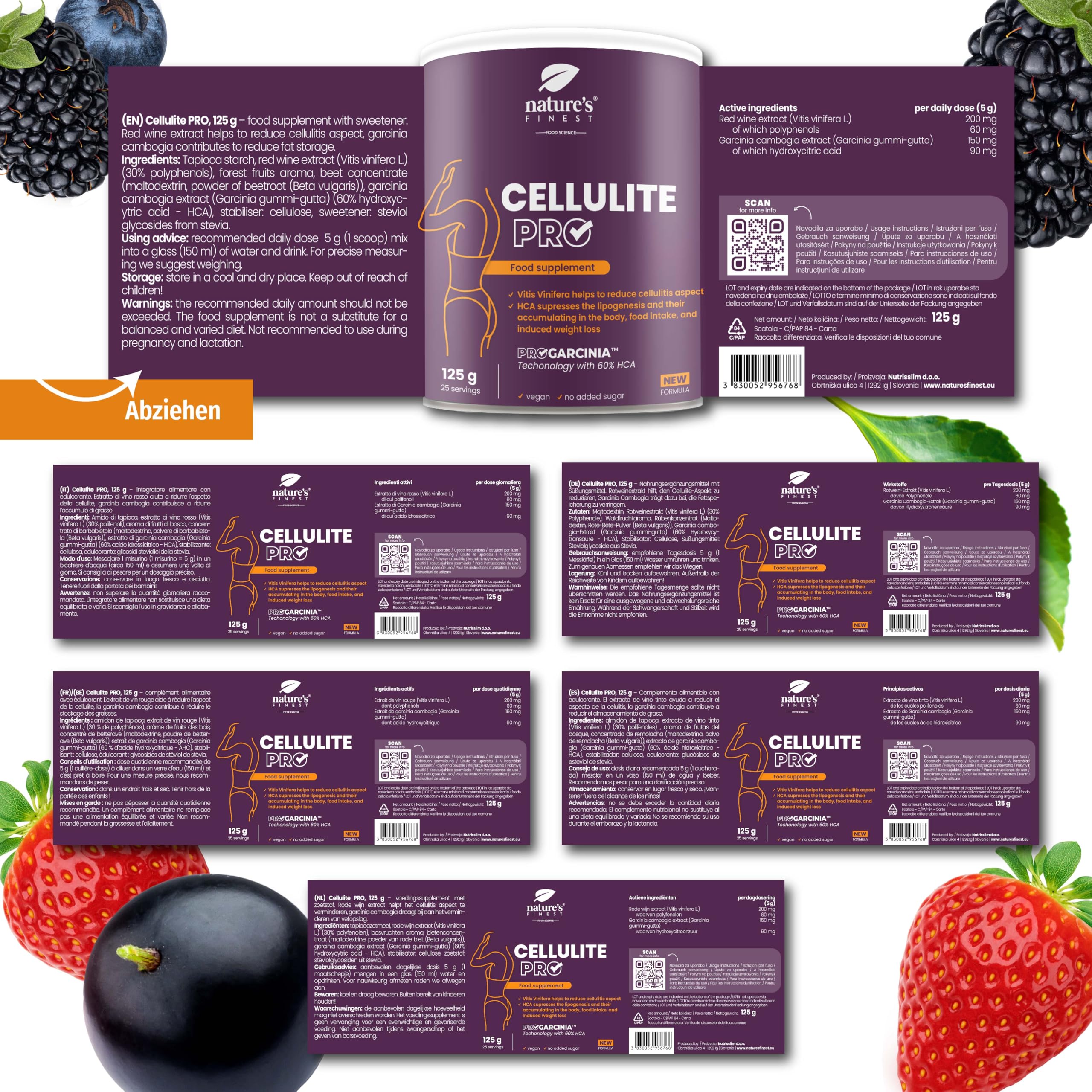 Nature's Finest by Nutrisslim Cellulite PRO - Anti Cellulite, Hunger Blocker, Fettblocker zum Abnehmen für Damen - Mit Garcinia Cambogia und Rotweinextrakt