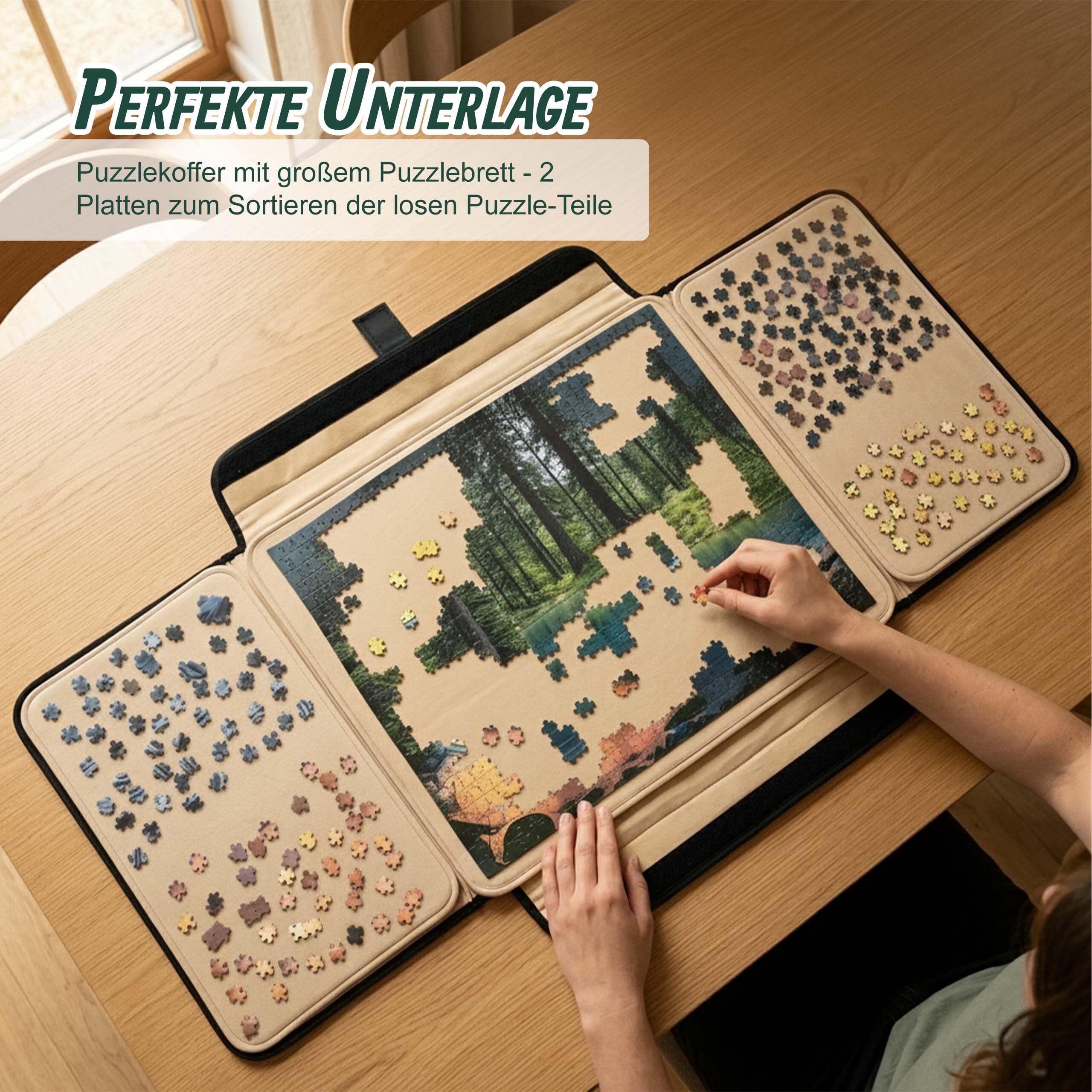 Relaxdays Puzzlekoffer, 1500 Teile, 2 Sortierplatten, schwarz/beige