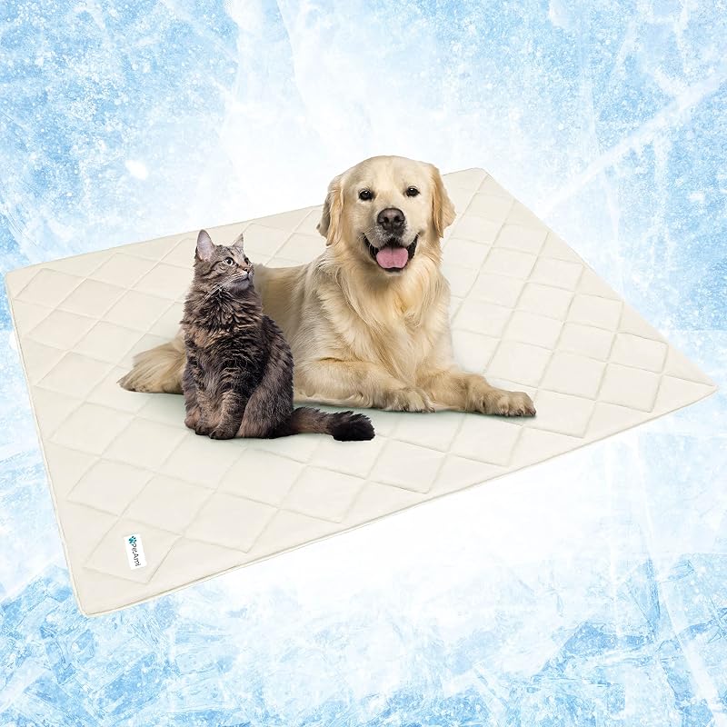Manta refrescante para cães e gatos PetAmi reversível em nylon leve Bege Cream Queen 90 x 90 cm