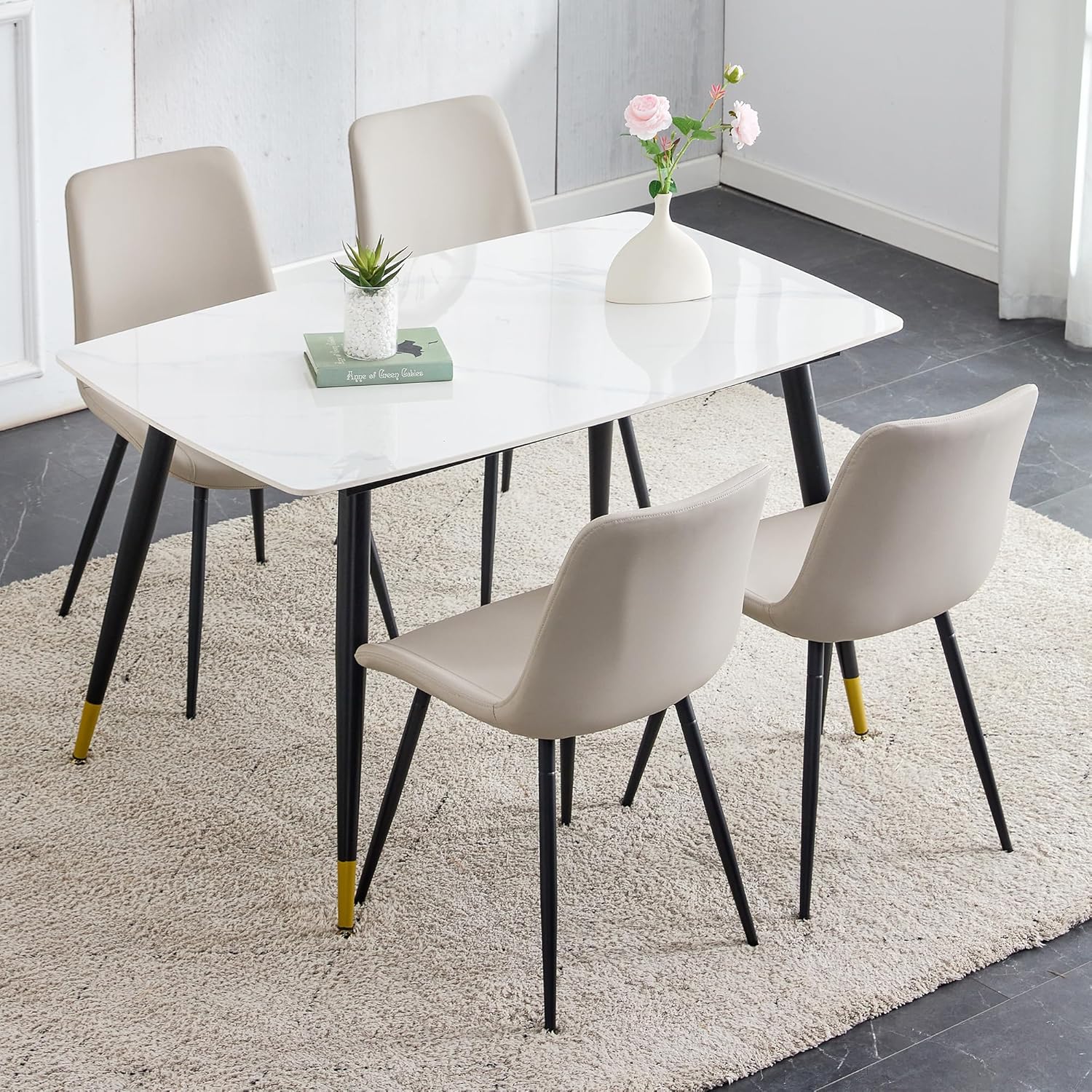 Amazon.com - WEKEOT 50" White Modern Sintered Stone Dining Table Set ...