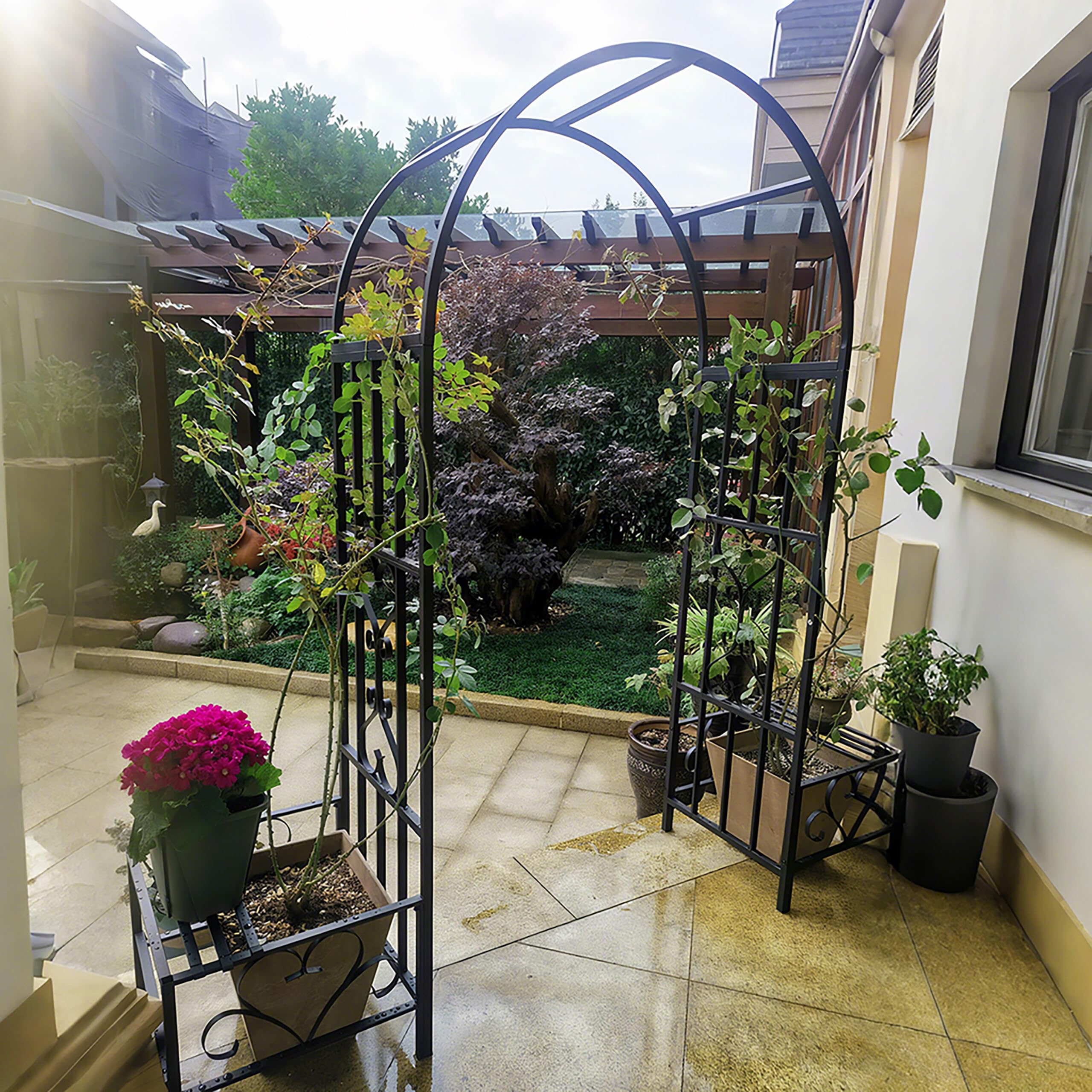 Relaxdays Arche de Jardin métal, avec bacs à Plantes, Noir