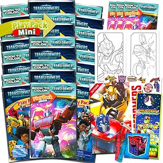 Transformers Mini Party Favors Set for Kids - Bundle with 24 Mini Transformers Grab n Go Play Packs with Coloring Pages, Stickers, More (Transformers Birthday Party Supplies)