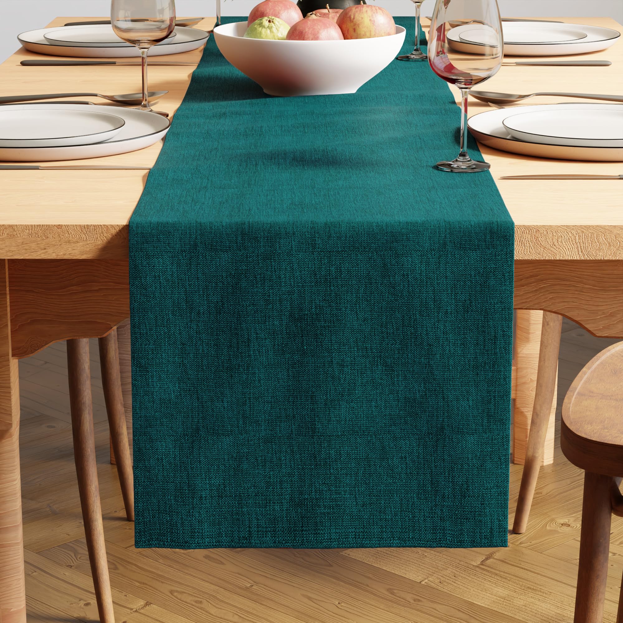 Encasa XO Dining Table Runner 4 to 6 Seater | 13x72 in | Azul Blue | Fine Chenille Fabric | Machine Washable