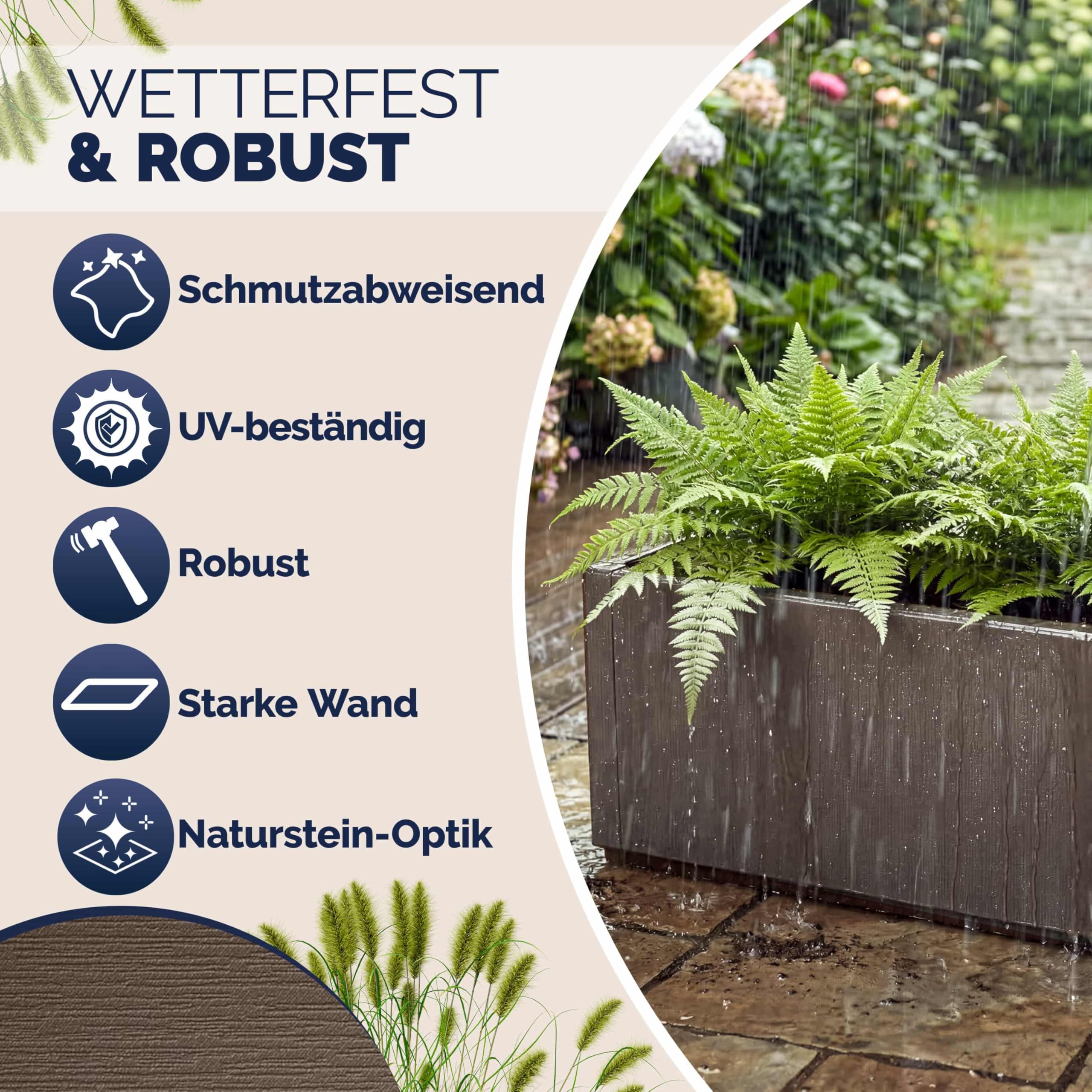 Casaria 2er Set Blumenkasten Ethica | Braun, 80L, 80x36x36cm, Garten, Wetterbeständig, Pflanzkasten