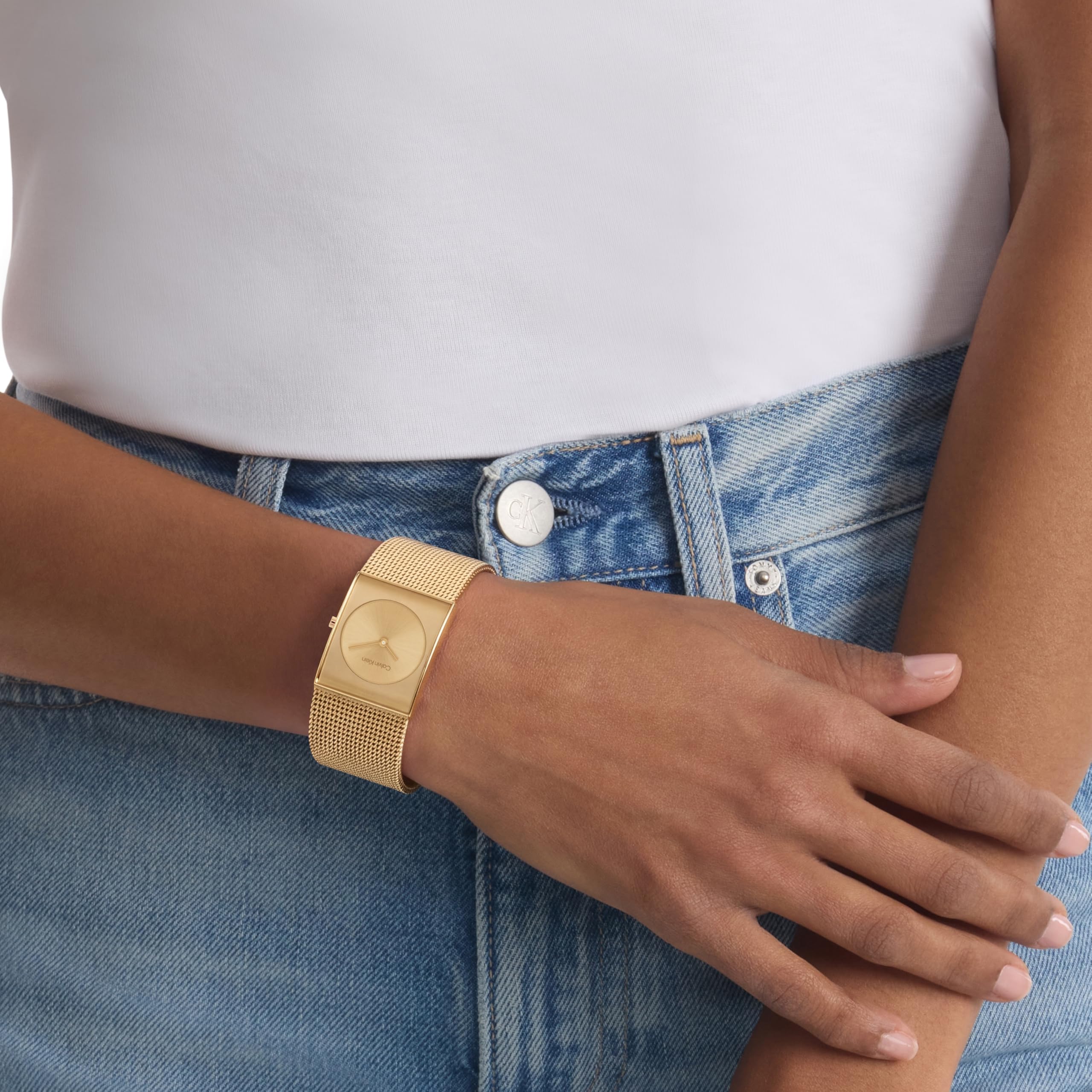 Calvin Klein Analog Quarzuhr für Damen Kollektion CK Pulse mit Edelstahl-Mesh-Gliederarmband