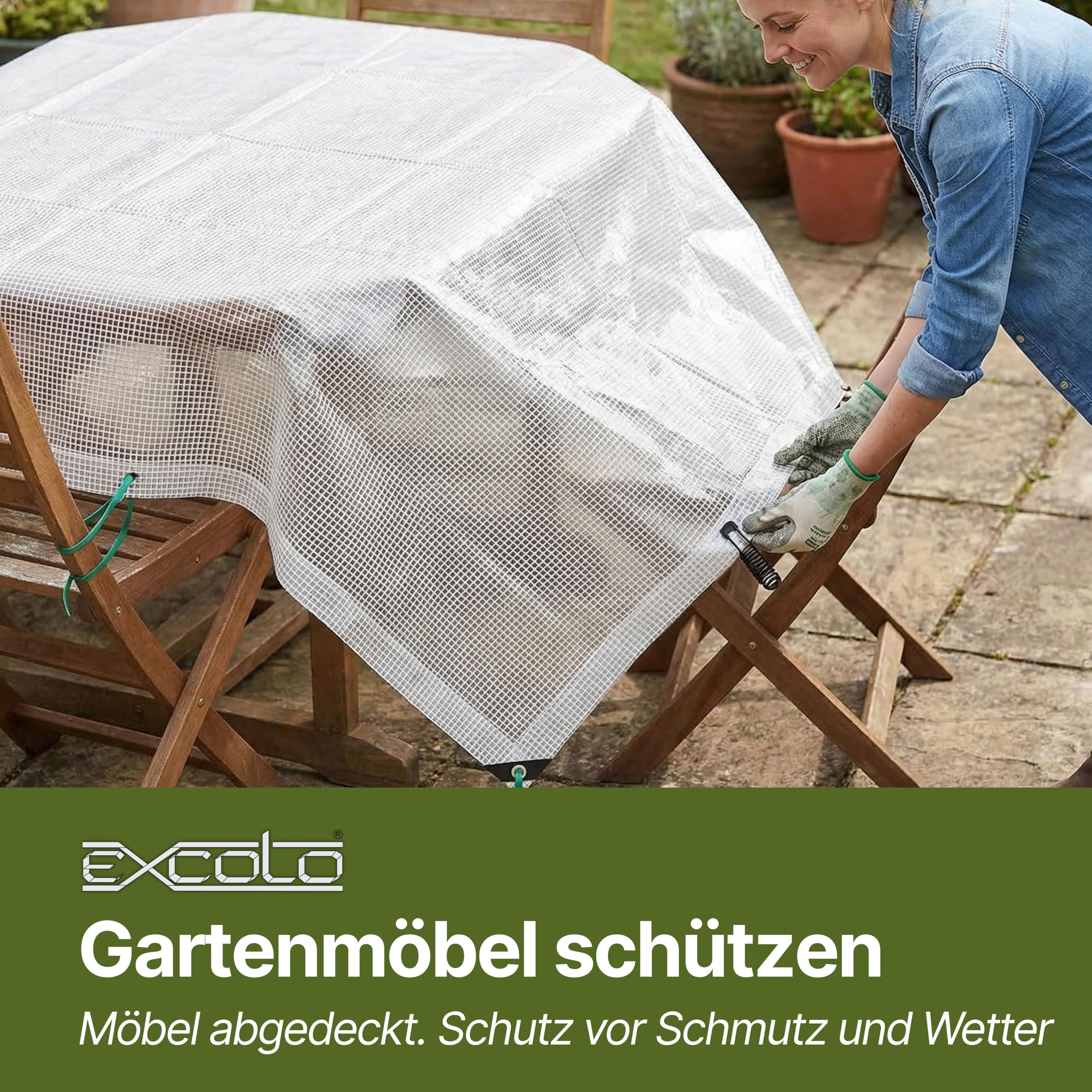 EXCOLO Gitterfolie 4er Set – 4 x Abdeckfolie 2 x 3 m – Transparente Gitterfolie mit Gitterverstärkung – 200 g/m² – Reißfest ca. 30 kg – Einfach mit Kabelbindern befestigen – Für Garten, BAU & Camping