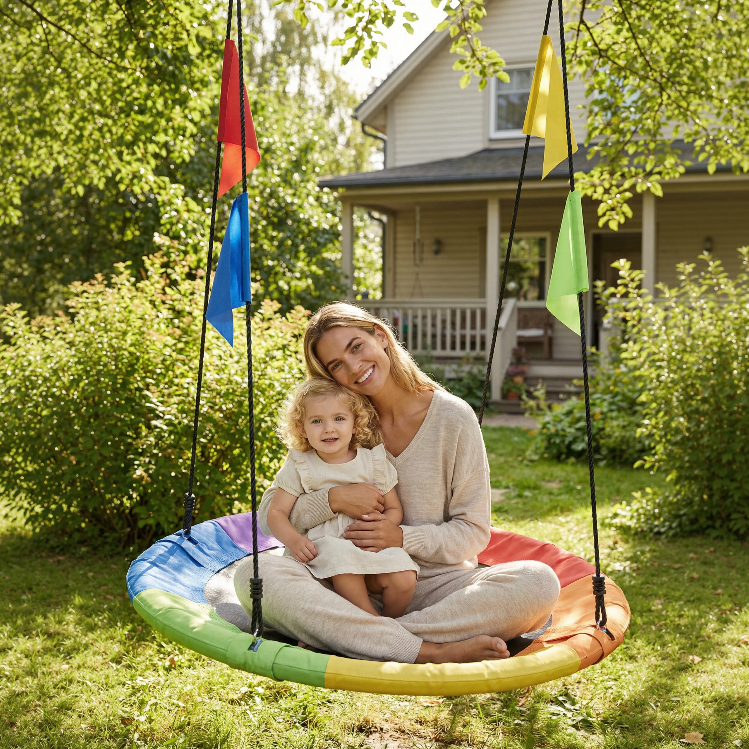 Relaxdays Altalena Nido Suspesa Rotonda Regolabile per Bambini, Ø 100 cm, Max 100 kg, Multicolore