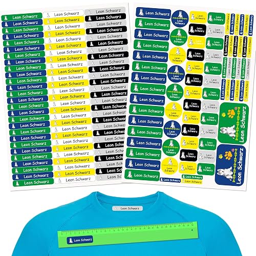INDIGOS UG® Pegatinas de nombre - Set - 160 piezas - Perro - 80 etiquetas para planchar + 80 sticker