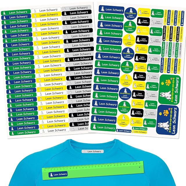 INDIGOS UG® Pegatinas de nombre - Set - 160 piezas - Perro - 80 etiquetas para planchar + 80 sticker