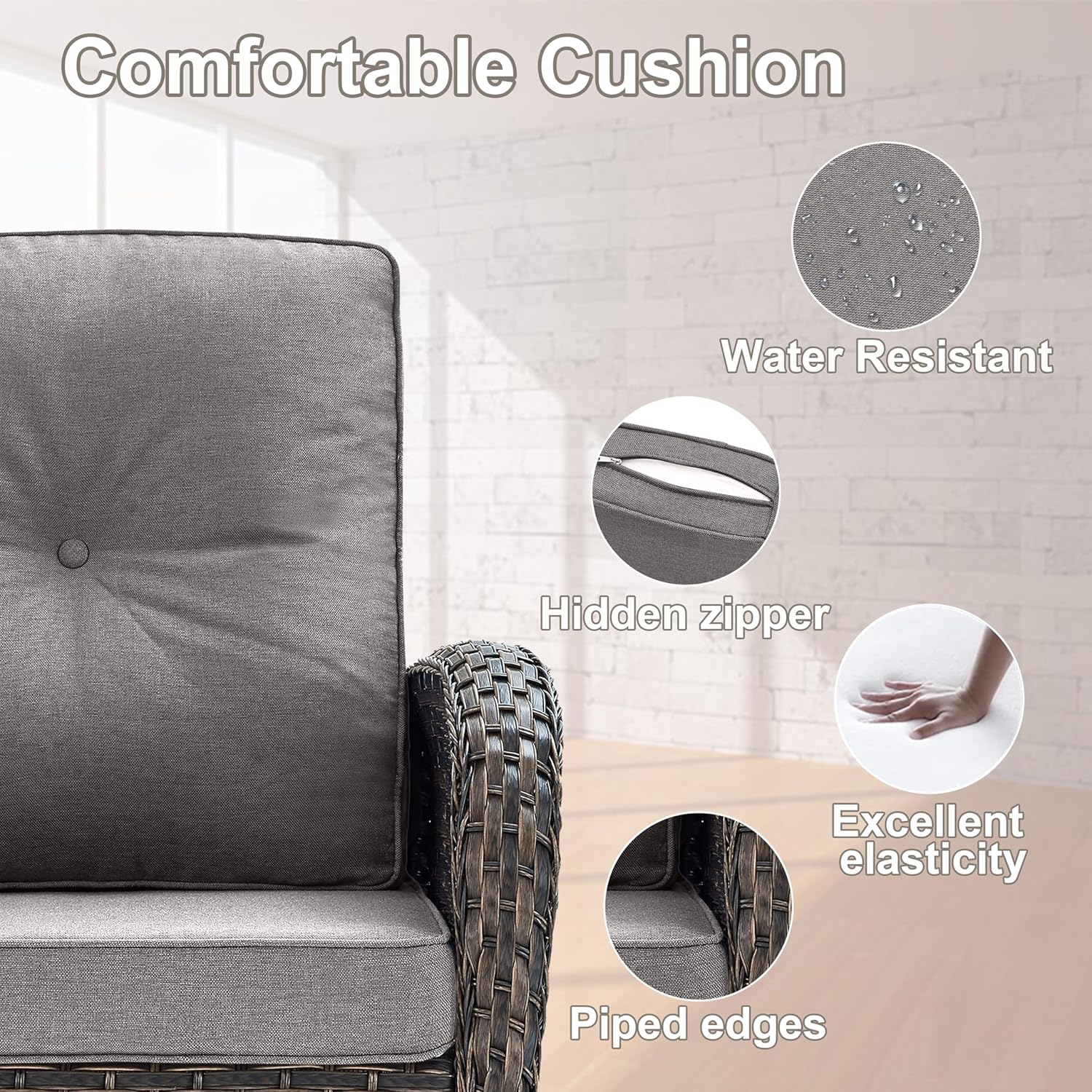 Belord Patio Wicker Chairs Swivel Rocker - Outdoor Swivel Rocking Chairs Set of 2 with Rattan Side Table, Patio Swivel Glider Chair 3 Piece Patio Furniture Sets for Patio Porch Pool Brown/Grey