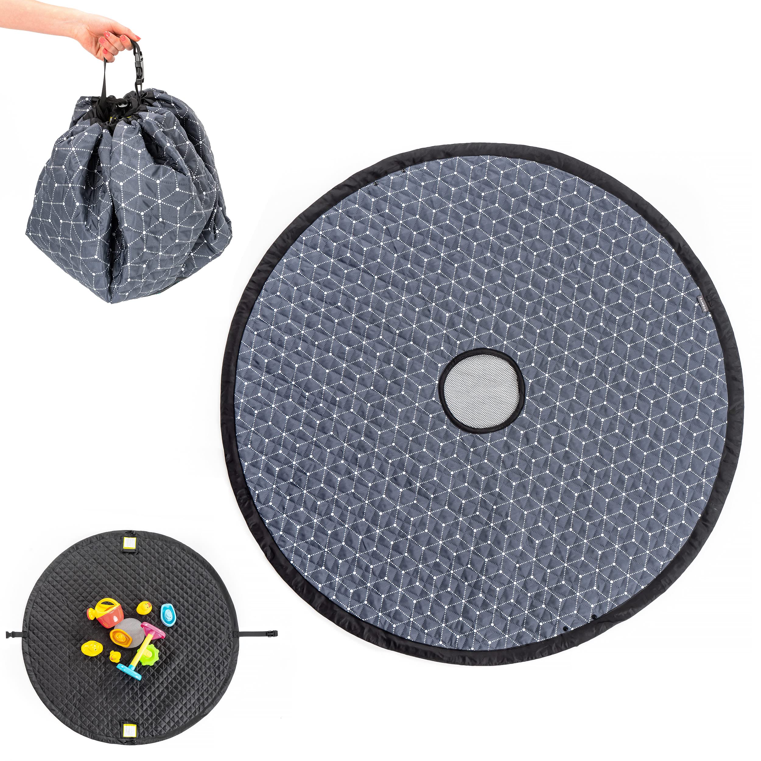 Zamboo 2-in-1 sand toy bag and outdoor blanket, practical bag for toys and water-repellent seat pad, black/grey