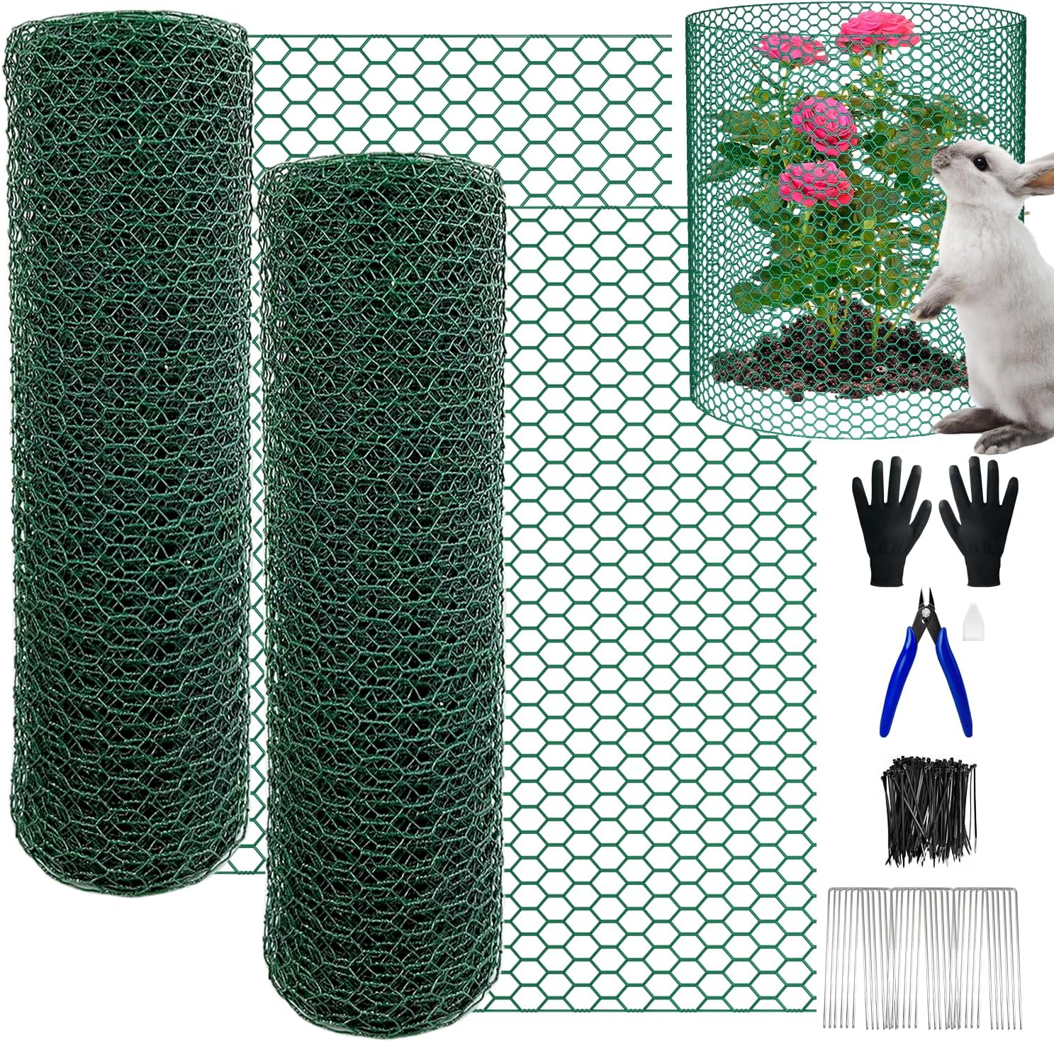 53Ft x16In Plant Protectors from Animals, Heavy-Gauge Plant Cages for Outdoor Plants with Pliers,Stakes, Rabbit Plant Cage, Wire Plant Protector(26.5Ft x 16In,2 Packs)