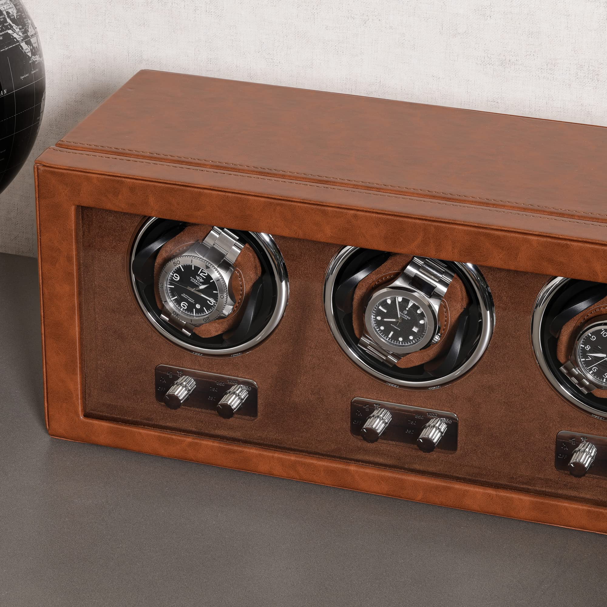 ROTHWELL Bobinador triple para relojes automáticos con motor silencioso con múltiples velocidades y ajustes de rotación (bronceado/marrón)