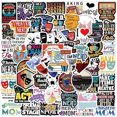 63 calcomanías de teatro, diseño de graffiti estética, vinilo impermeable para niños, niñas, adolescentes, adultos, para botellas de agua, laptop,
