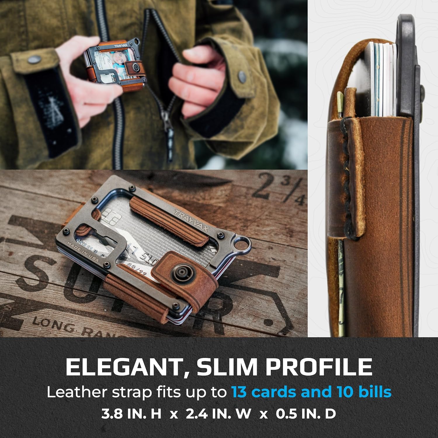 Trayvax Contour Wallet, RFID Front Pocket Money and Credit Card Holder, Minimalist Slim Leather Metal Wallet for Men and Women, Black Tobacco Brown - Image 5