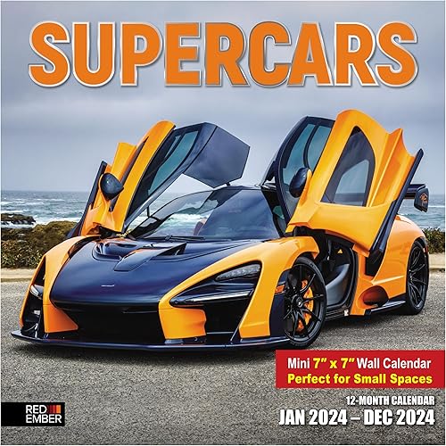 Miniatura 1 de Red Ember - Mini calendario de pared para espacios pequeños  Supercars 2024 colgante mensual por Red Ember  Solo 7 x 14 pulgadas abierto  Papel
