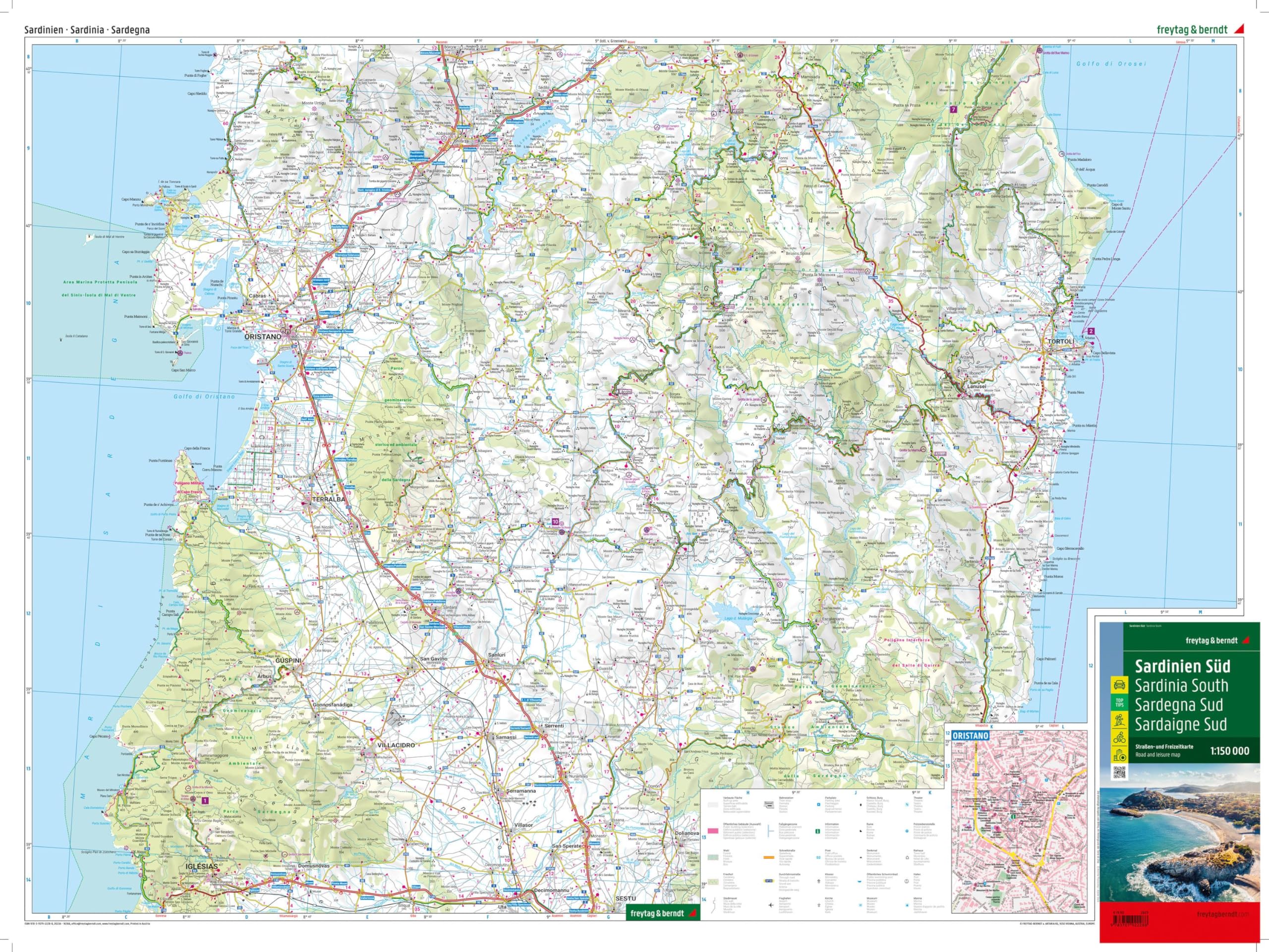 freytag & berndt Straßenkarte Sardinien Set 1:150.000: 2 Blätter in Kunststoff-Hülle mit Infoguide und Top Tips, Radrouten