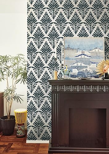 Miniatura 4 de Yasinet Papel tapiz moderno para despegar y pegar, papel de contacto bohemio blanco y verde oscuro, papel tapiz de hojas autoadhesivo, extraíble,