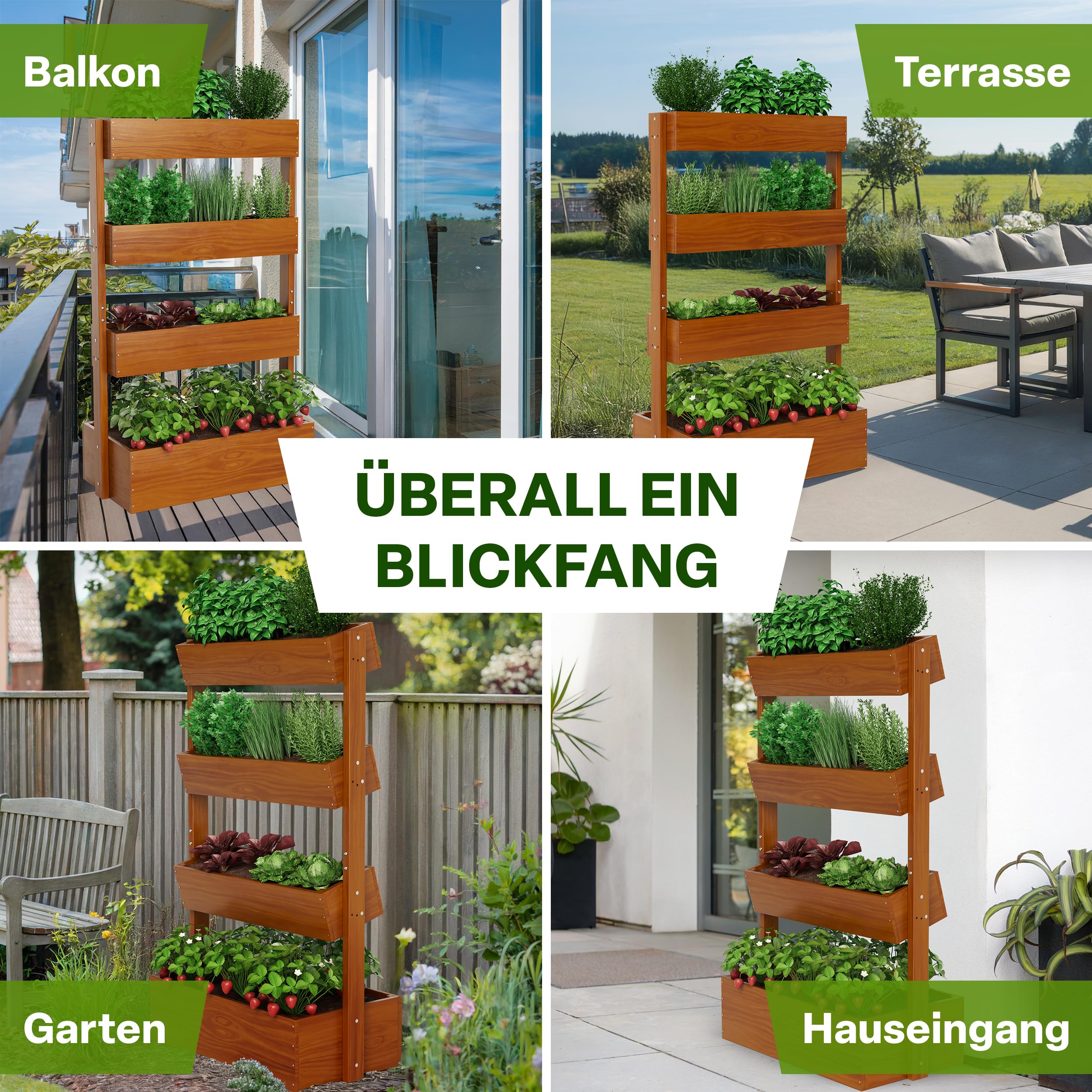 TTL GARDEN Vertikalbeet Verona 140x85x45cm 4 Etagen aus Tannenholz braun | - Vertikal Hochbeet & Kräuterhochbeet mit 4 Etagen & Folie wetterfest - Blumenkasten Kräutertreppe für Balkon Garten Terrasse