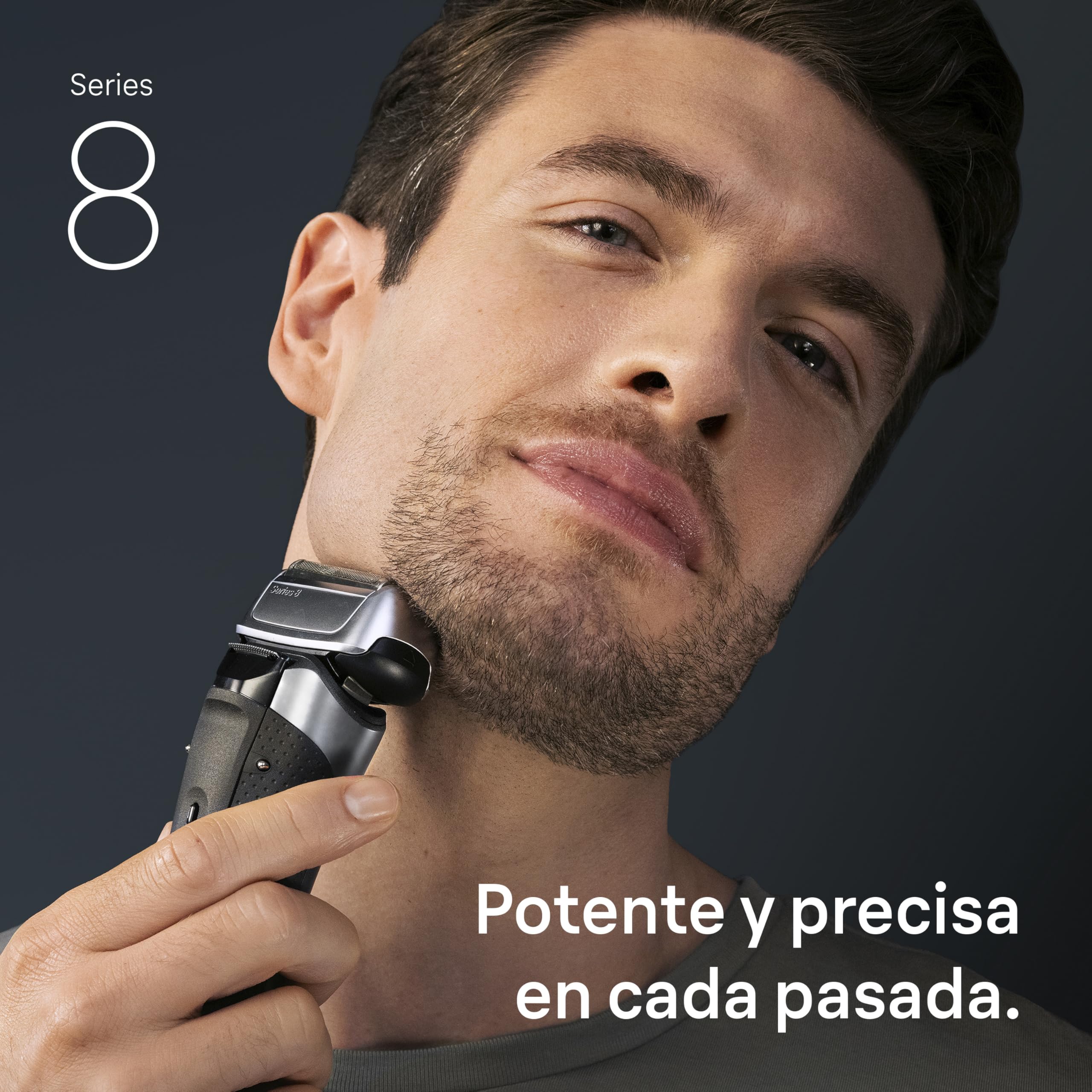 Braun Afeitadora Eléctrica Hombre Series 8, Máquina de Afeitar Barba en Seco Y en Mojado con Cabezal de Precisión Y Recortadora, 60 Min de Uso, Base de Carga Y Estuche de Viaje, 8617S, Plata