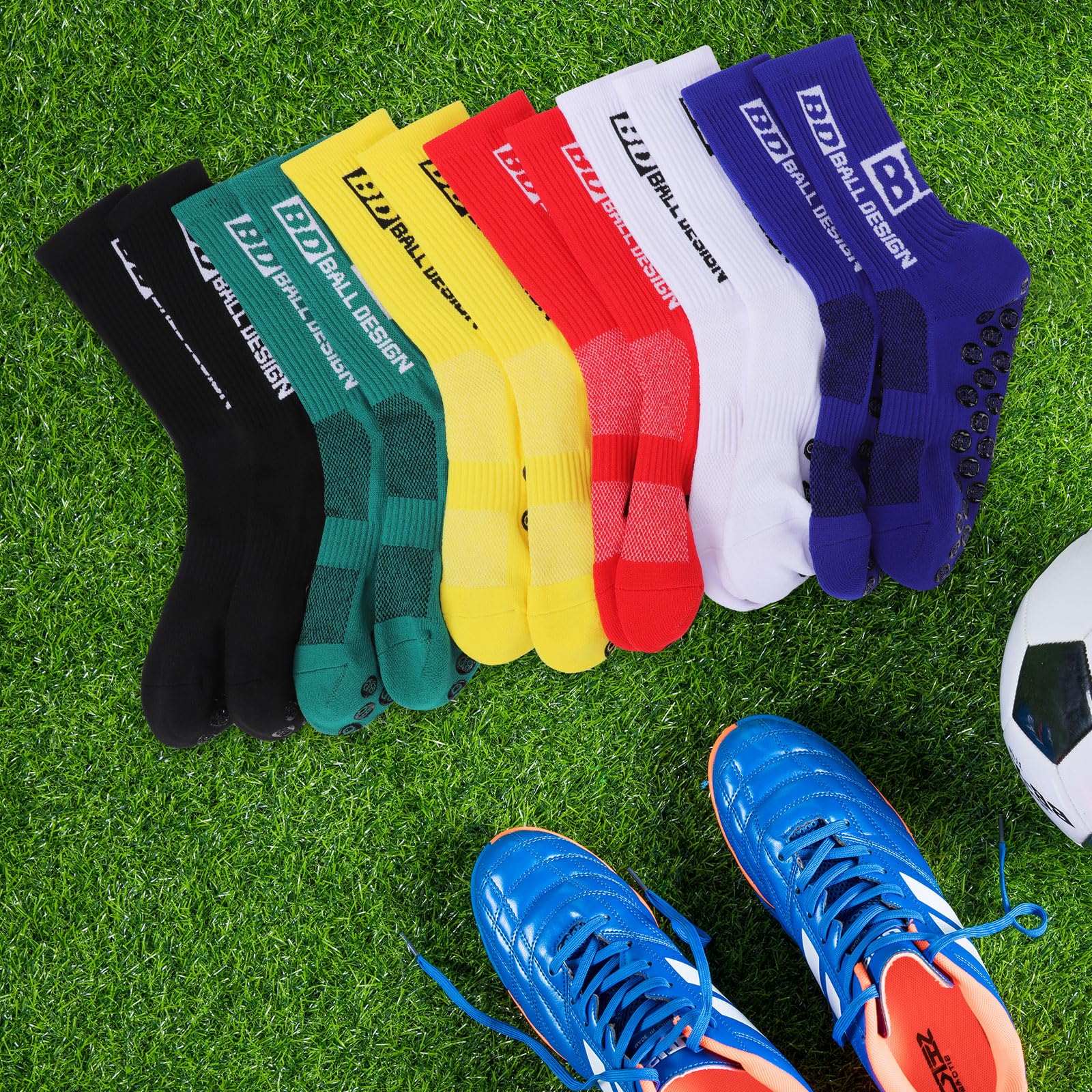 Risipu 4 pares de calcetines deportivos antideslizantes, transpirables, antideslizantes, calcetines de fútbol para hombre y mujer