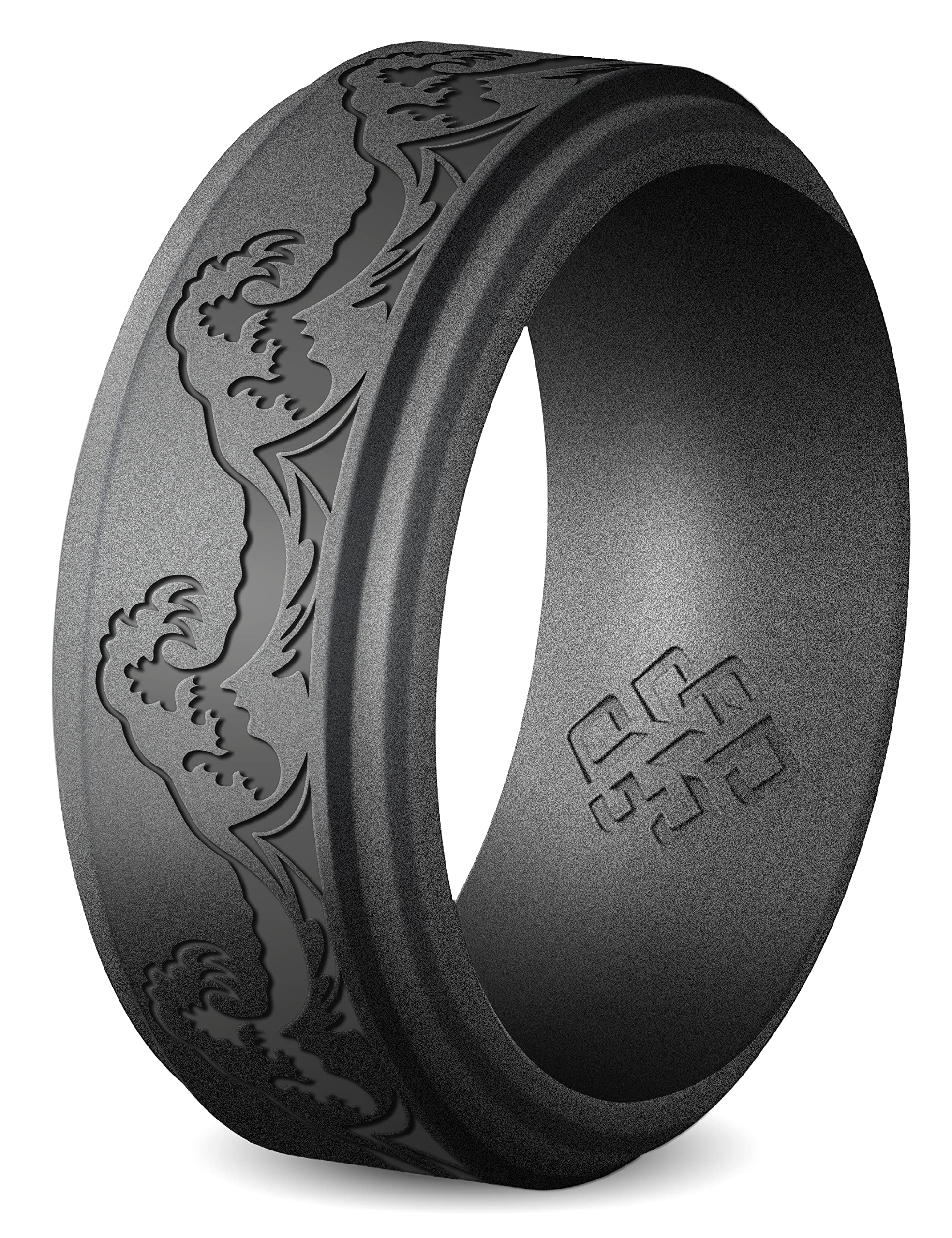 Knot TheoryTrinity Silicone Ring for Men - 9mm Engraved Breathable Comfort Fit Rubber Wedding Band