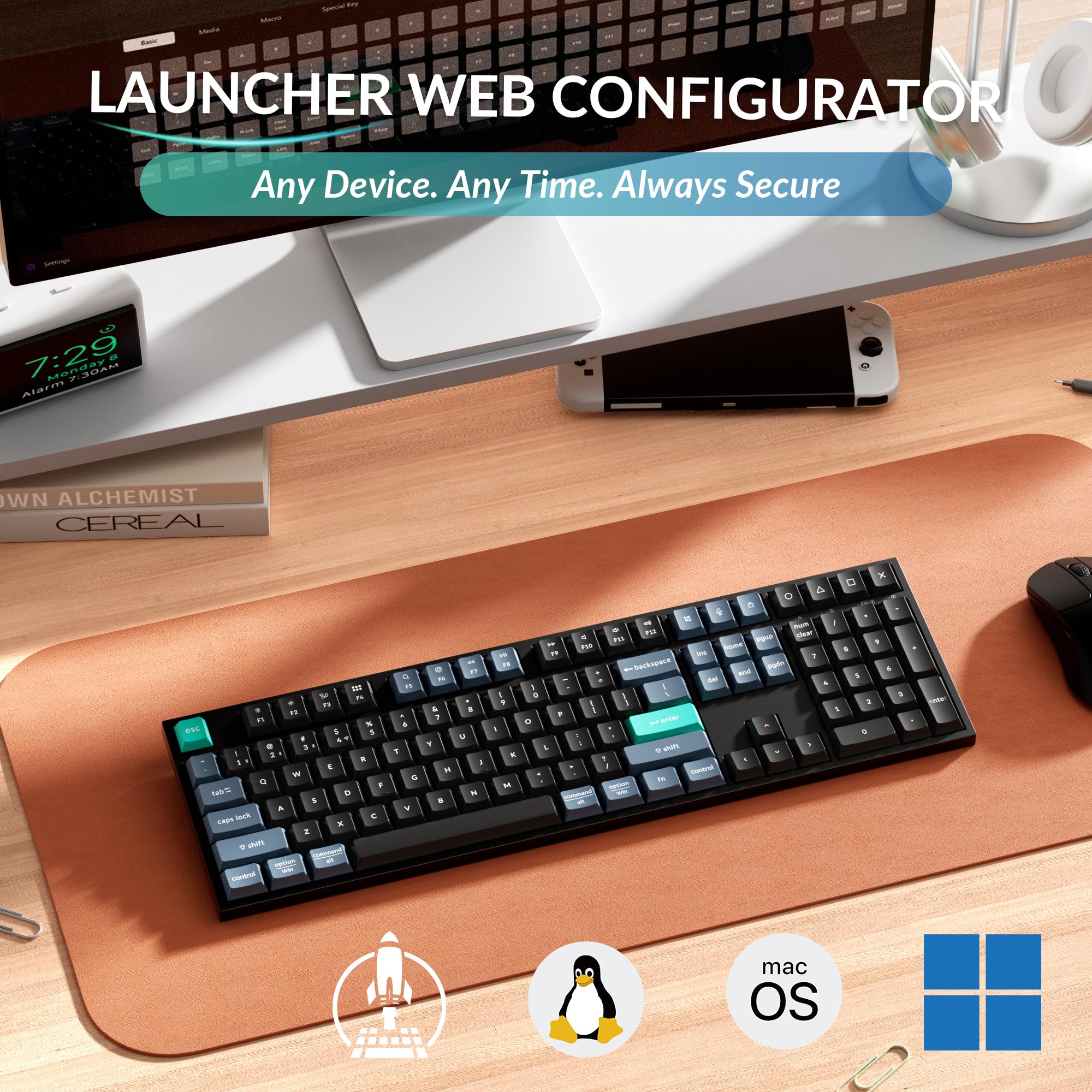 Keychron Teclado Bluetooth inalámbrico B36 de 2,4 GHz, escritura silenciosa, 100% tamaño completo, soporte con teclado numérico, ángulo ergonómico, compatible con Mac, Windows, Linux