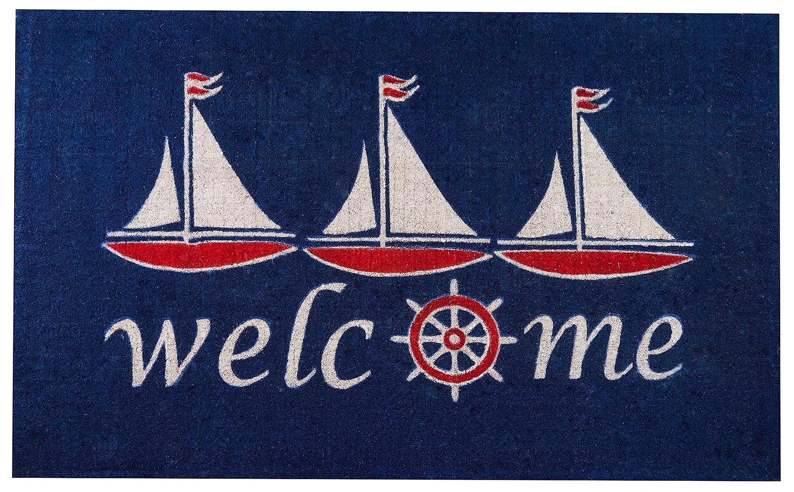 Nautical Sailboat Welcome Doormat Non Slip Rug Entryway - Outdoor Door Mat Porch Garage Entrance Mat 36X24 Inch — image 1