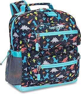 BentgoÂ® Kids Lightweight 14â€ Backpack in Unique Prints for School, Travel, & Daycare - Roomy Interior, Durable & Water-Resistant Fabric, & Loop for Lunch Bag (Dinosaur)