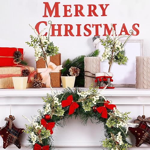 Miniatura 3 de Sggvecsy 6 púas artificiales de bayas de Navidad de 16.9 pulgadas, ramas de bayas de acebo de Navidad esmeriladas con tallos de eucalipto, campanas