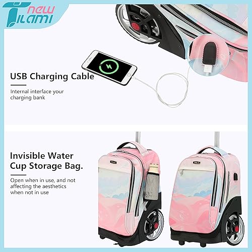 Miniatura 8 de NEW TILAMI Mochila con ruedas de 19 pulgadas para adolescentes, mochila con ruedas para computadora portátil, mochila para libros, bolsa de viaje
