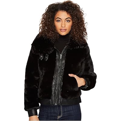 Blank NYC Fake Fur Jacket with Faux Leather Detail in Black Noise black noise