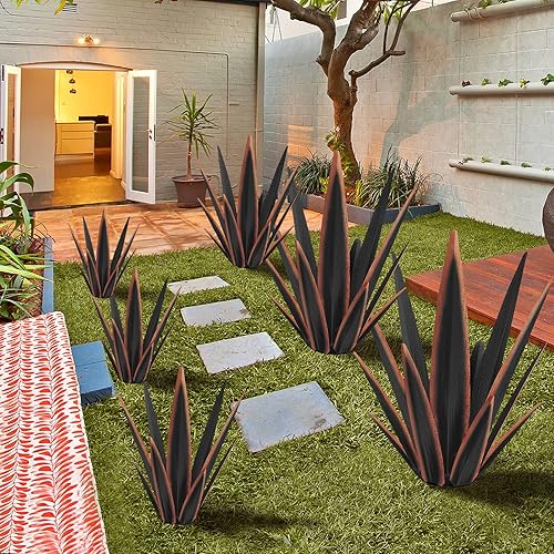 Miniatura 7 de Escultura rústica de tequila grande, plantas de agave de metal rústico para patio al aire libre, decoración del hogar, estatua de metal pintada a