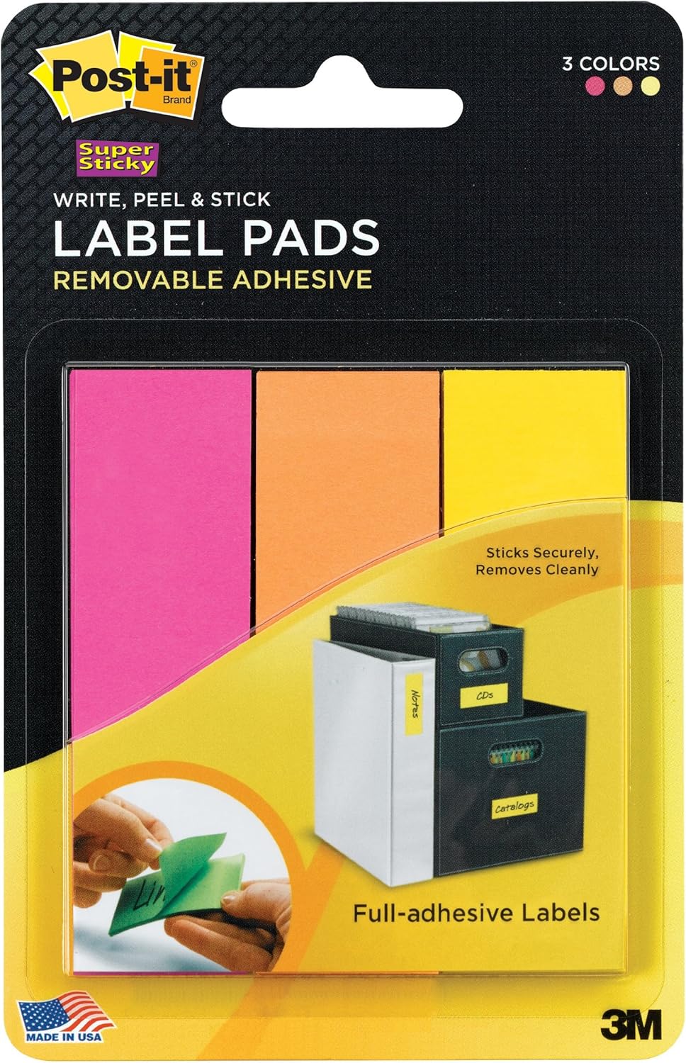 Postit Super Sticky Removable Label Pads, 1 x 3 Inches