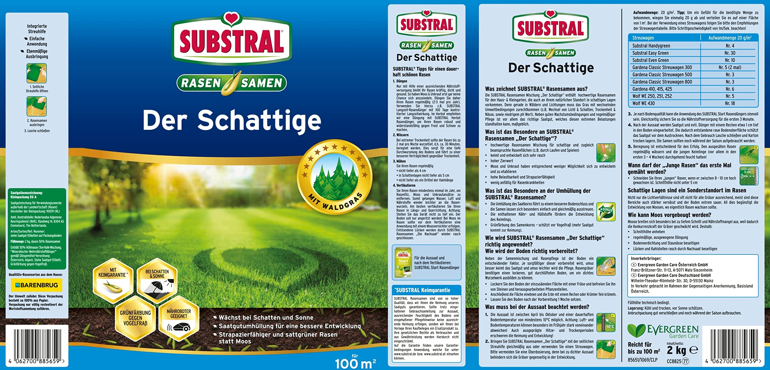 Substral Lawn Seed The Shady Shadow Lawn - Compuesto exclusivo para semillas de césped de primera calidad para lugares sombreados con césped de bosque real - 2 kg por 100 m²