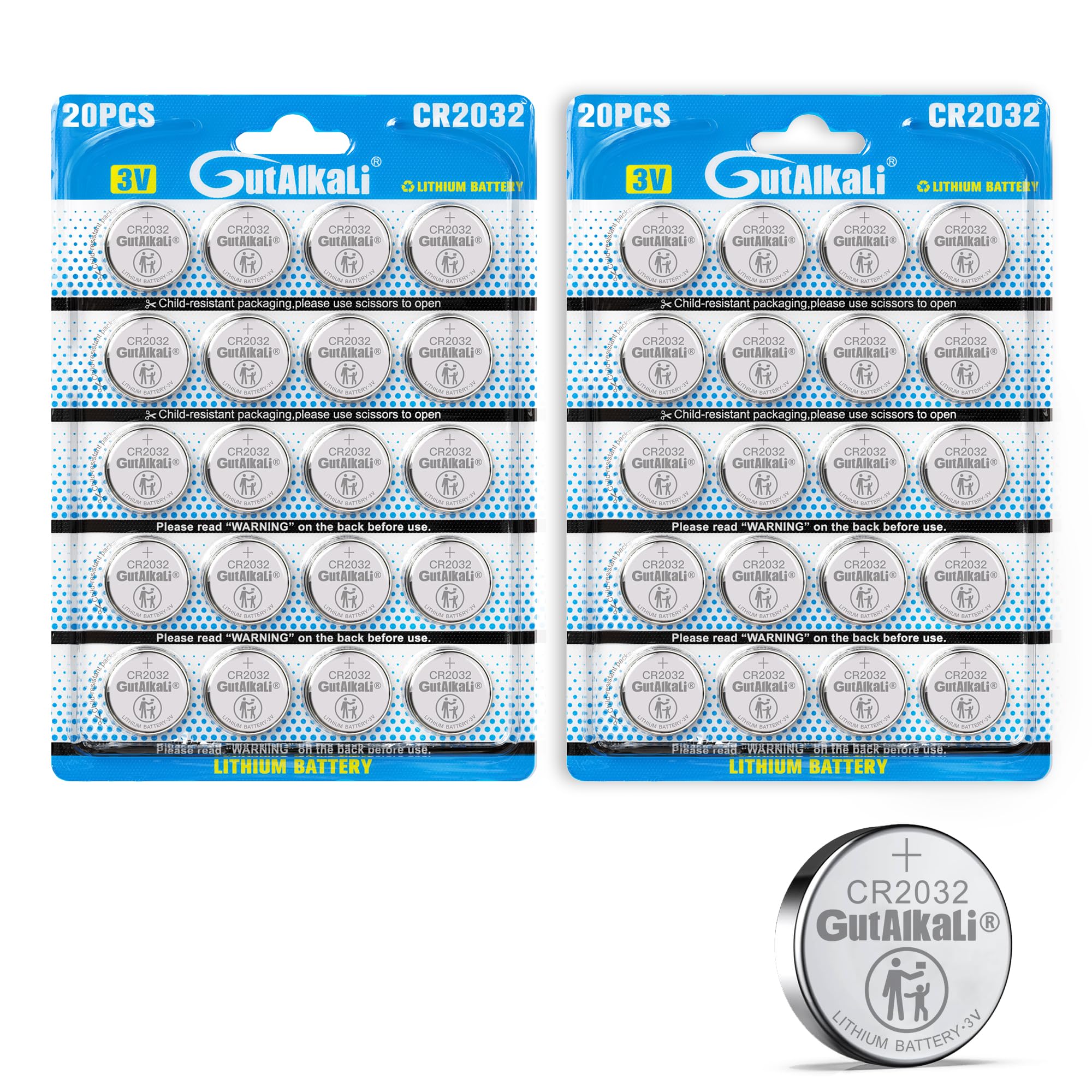 GutAlkaLi CR 2032 Batterien CR2032 Lithium Knopfzellen/Knopfbatterien (3V, 40-er Pack)