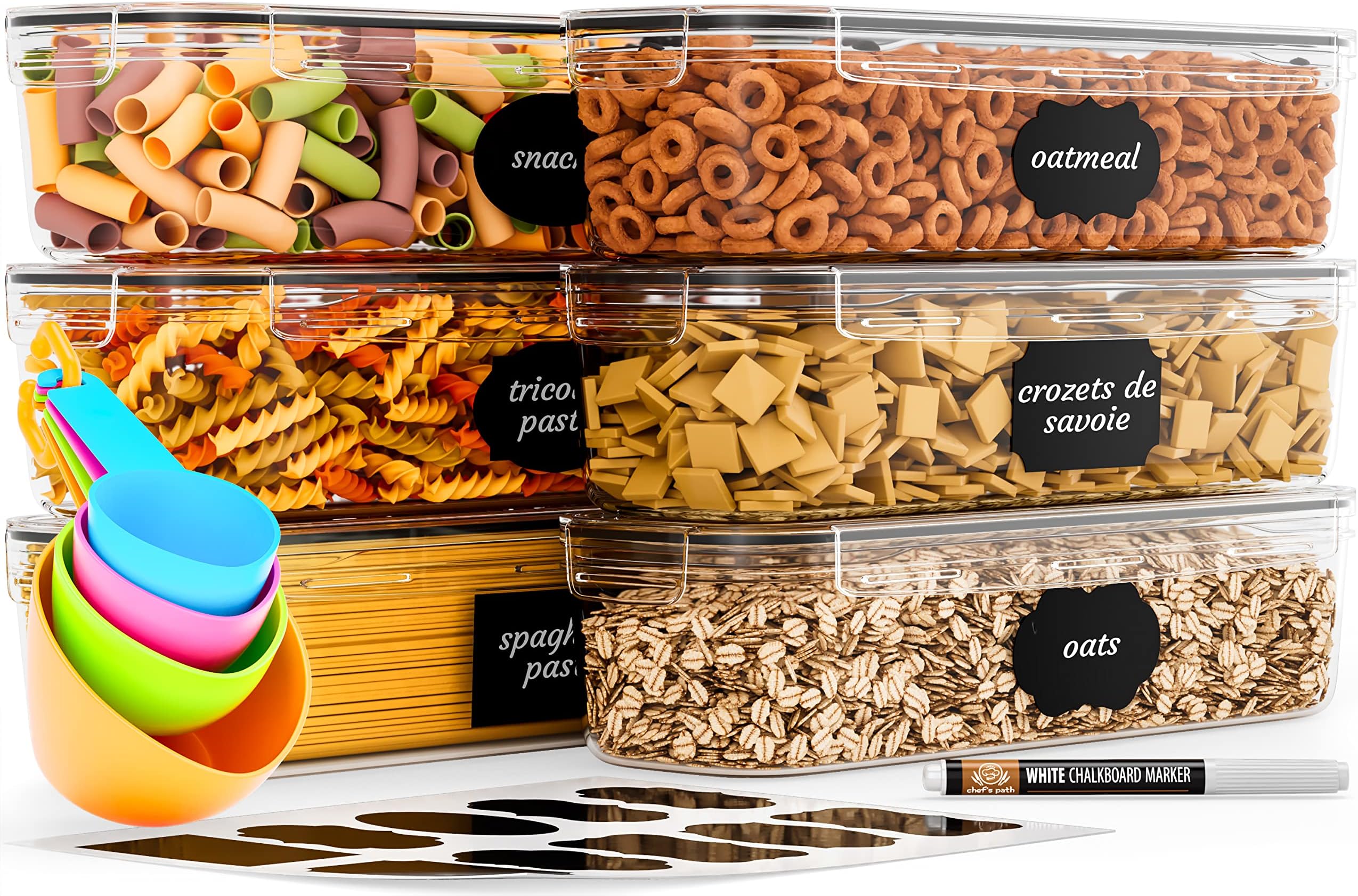 Chef's Path Airtight Food Storage Container Set (Set of 6) - Ideal for Pasta, Spaghetti & Noodles - Pasta Containers for Kitchen Organization and Storage - Plastic Canisters with Durable Lids