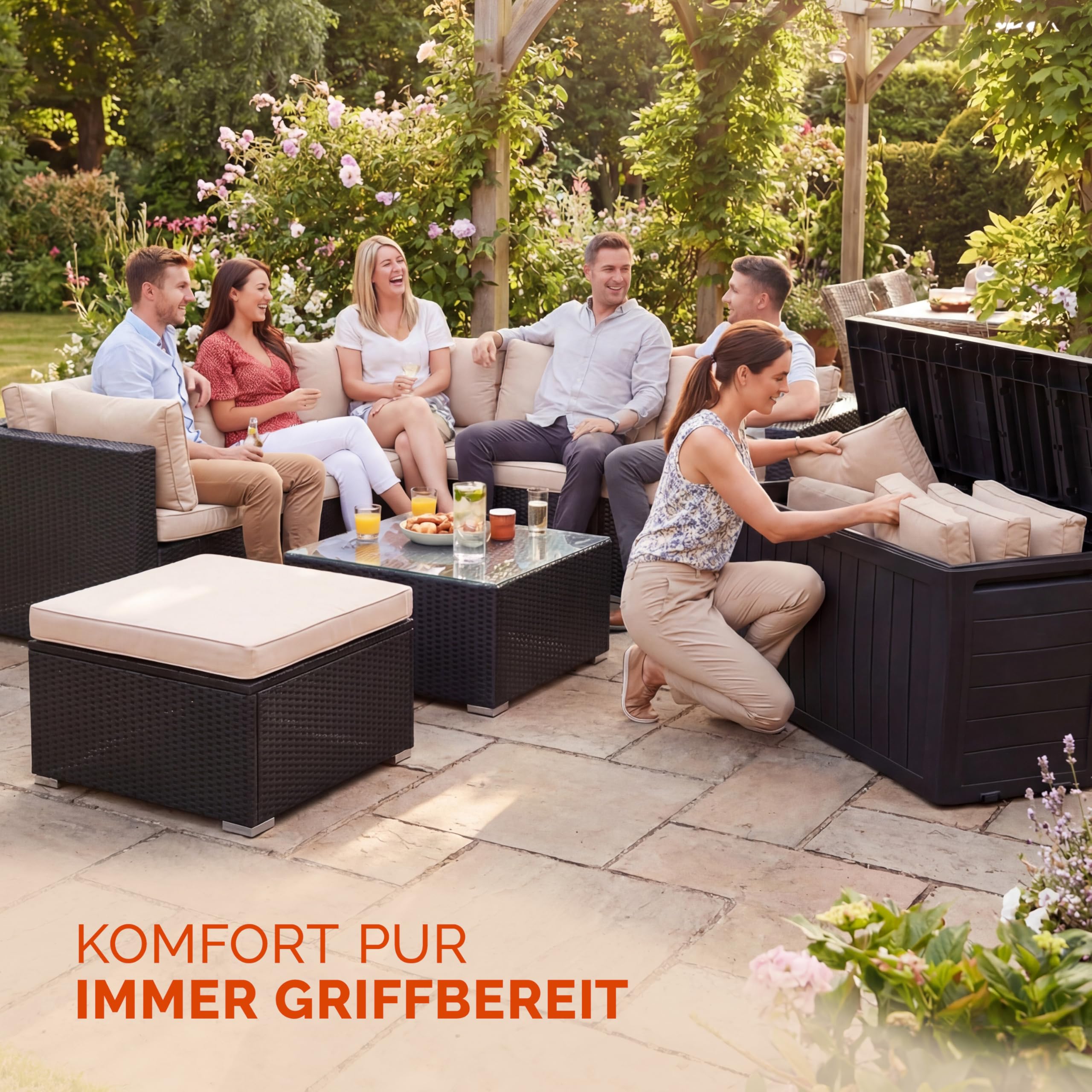 Deuba® Gartenbox Auflagenbox 270L UV-beständig Haltegriffe Rollen Verschlussvorrichtung Balkon Wohnzimmer Wintergarten Kissenbox 117x45cm Anthrazit