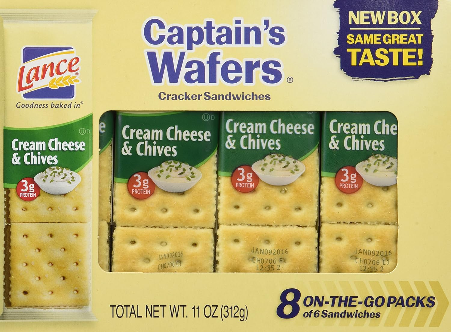 Lance Captain's Wafers Crackers Cream Cheese & Chives 3 Boxes of 8