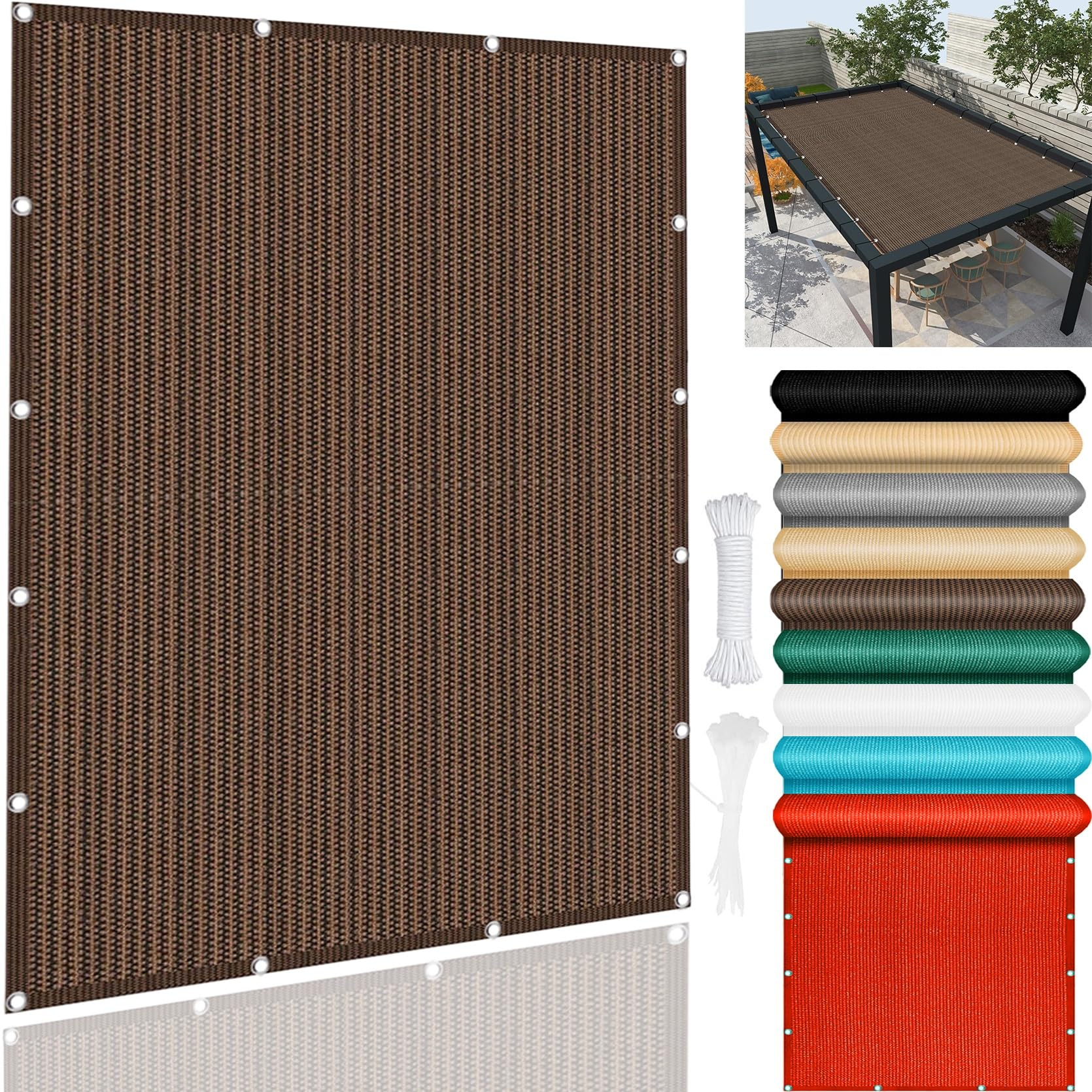 GLDYTVF Outdoor Garden Sun Shade Sail Canopy Awning Pergola 380 x 900 cm 95% Polyester Sunscreen Breathable Fabric Brown Color.