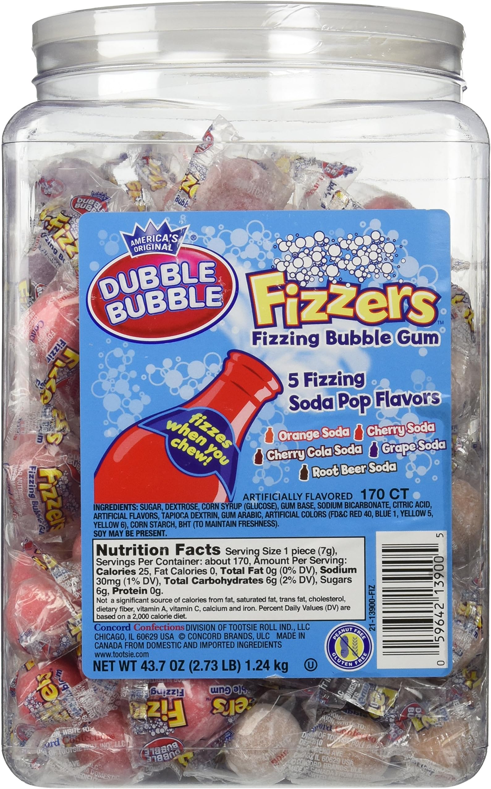 Dubble Bubble Fizzers Gumballs Large Tub 170 Count (Approximate), reg, multi